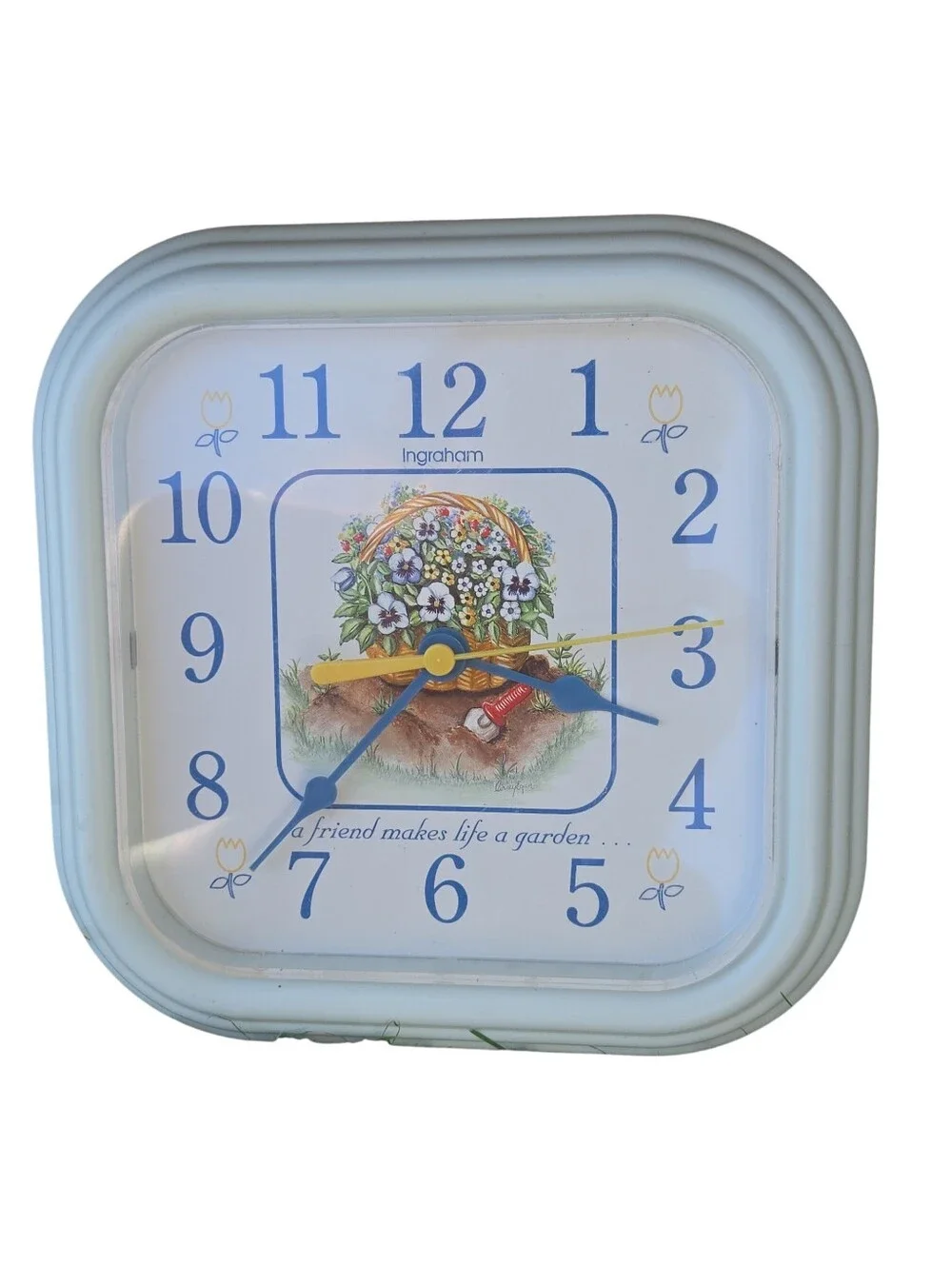 Vintage Ingraham Cottagecore Floral Wall Clock Retro Country Garden Square